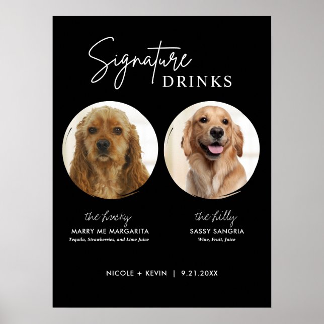Printable Hunde Signature Drinks Hochzeitszeichen  Poster (Vorne)