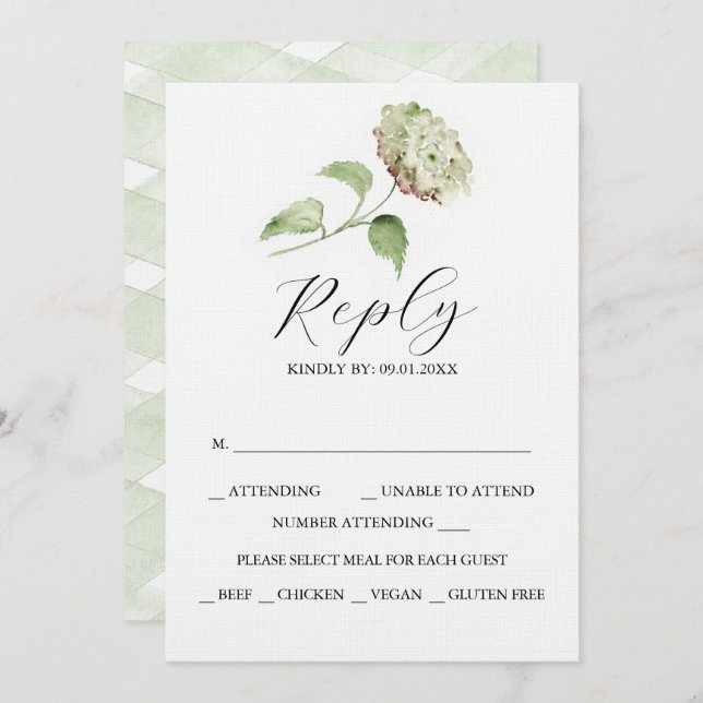 Printable Hydrangea Wedding RSVP Cards Einladung (Vorne/Hinten)