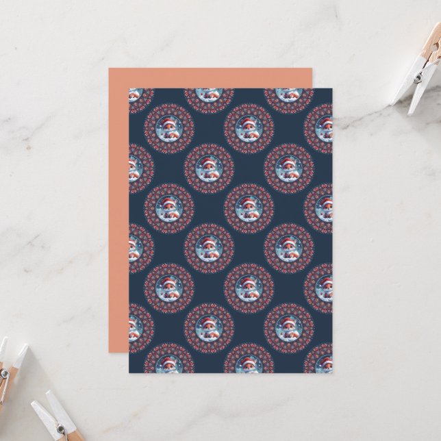 Printable Kawaii Christmas Fox Polka Mandala Paper Einladung (Vorderseite/Rückseite Beispiel)