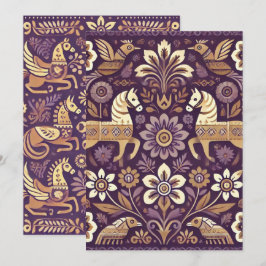 Printable Lila und goldene Skandinavien Folklore K Einladung