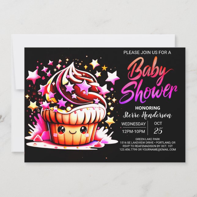 Printable Little Muffin Girl Babydusche Einladung (Vorderseite)