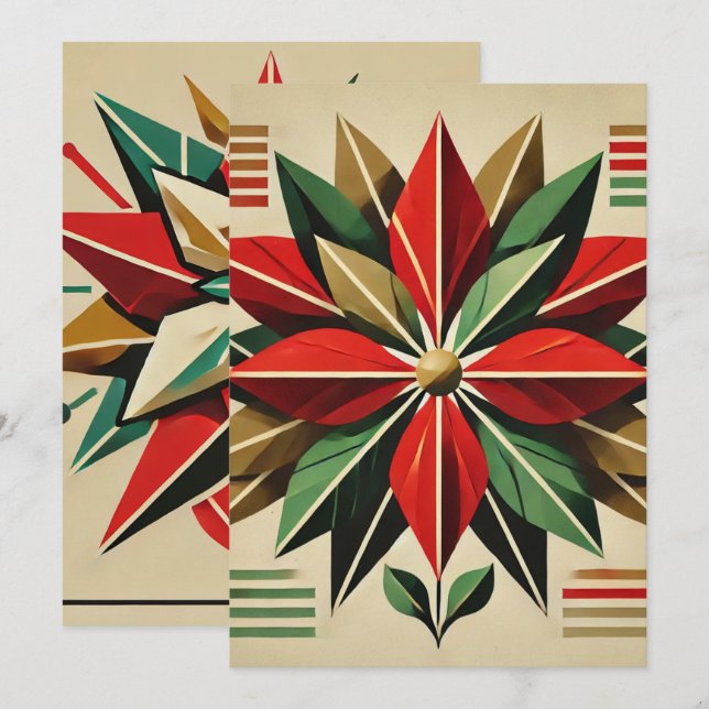 Printable Mid Century Modern Poinsettia Scrapbook Einladung (Vorne/Hinten)