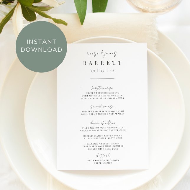 Printable Modern Minimal Script Wedding Menu Card Einladung (Von Creator hochgeladen)