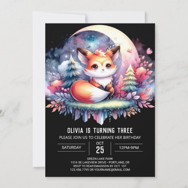 Printable Nature Fox Birthday Einladung (Vorderseite)