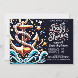 Printable Nautical Waves Blue Baby Dusche Einladung