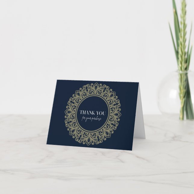 Printable Navy Blue & Gold Mandala Dankeschön Kart Dankeskarte (Vorderseite)