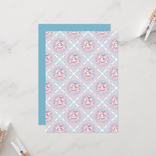 Printable Niedlich Pastel Kawaii Bunny Diamond Til Einladung (Vorderseite/Rückseite Beispiel)