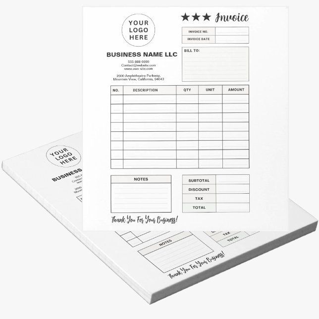 Printable Order Form, Custom Business Logo Invoice Notizblock (Branded sales receipt pads)