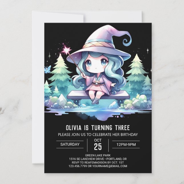 Printable Pastel Wizard Birthday Einladung (Vorderseite)