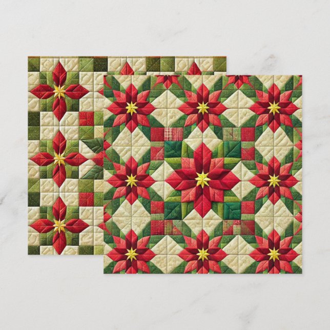 Printable Patchwork Poinsettia Star Scrapbooking Einladung (Vorne/Hinten)