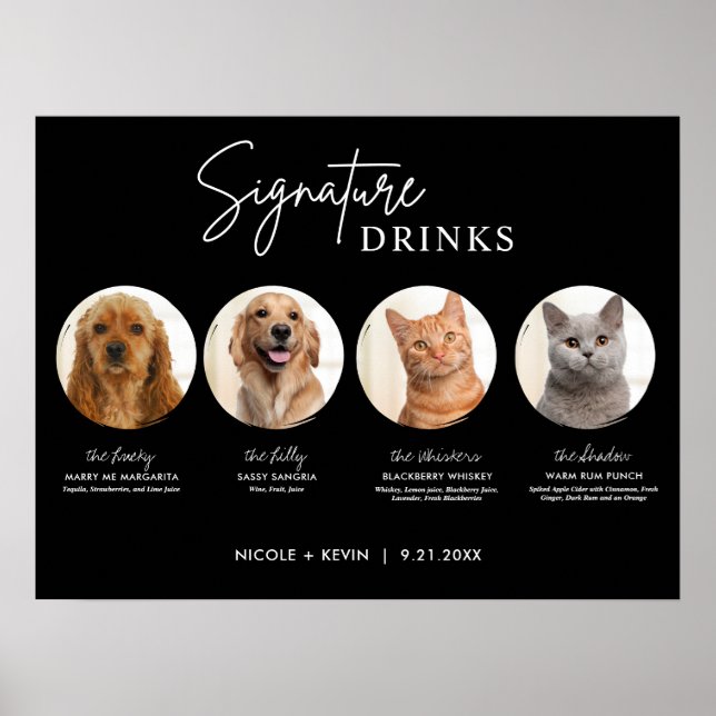 Printable Pets Signature Drinks Wedding Bar Sign Poster (Vorne)