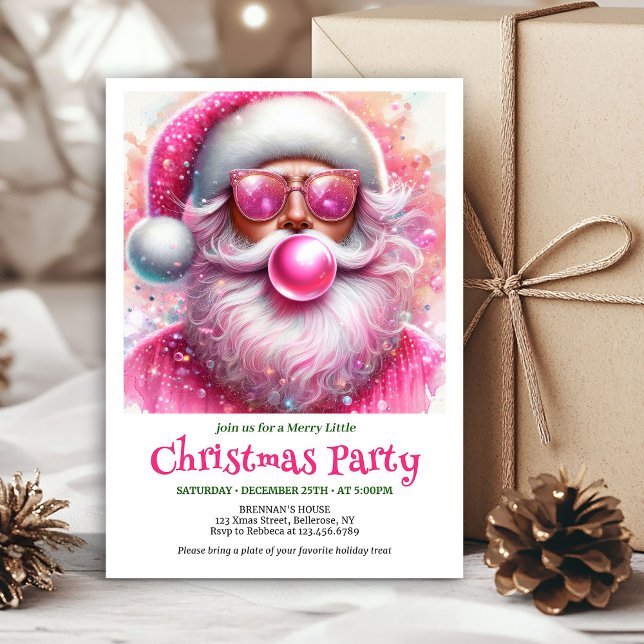 Printable Pink Santa Bubble Gum Funny Christmas  Einladung (Printable Pink Santa Bubble Gum Funny Christmas Invitation

)