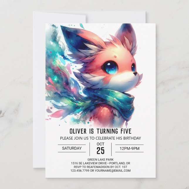 Printable Playful Fox Birthday Einladung (Vorderseite)