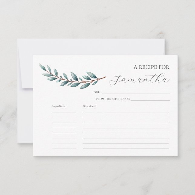 Printable Recipe Cards Aquareine Einladung (Vorderseite)