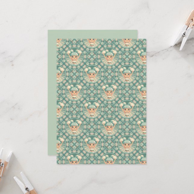 Printable Retro Sage Sand Cheerleader Mandala Tile Einladung (Vorderseite/Rückseite Beispiel)