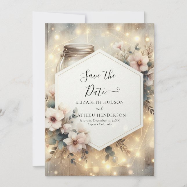 Printable Romance Mason Jar Wedding Save The Date (Vorderseite)