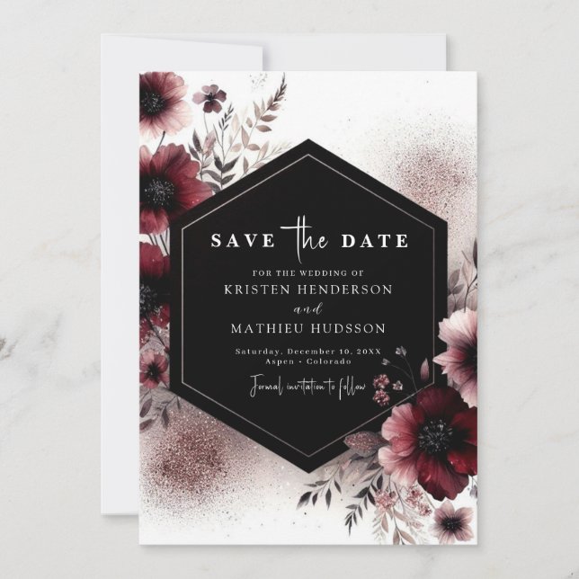 Printable Rustic Burgundy Wedding Save The Date (Vorderseite)