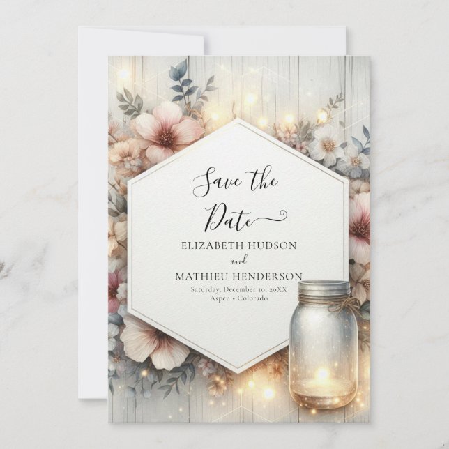 Printable Rustic Mason Jar Wedding Save The Date (Vorderseite)