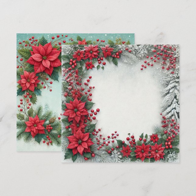 Printable Snowy Poinsettia Frame Scrapbook Einladung (Vorne/Hinten)
