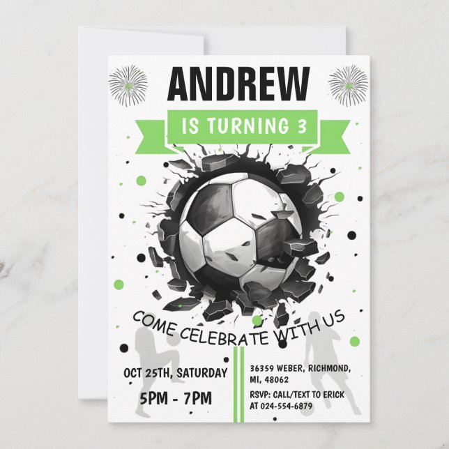 Printable Soccer Anniversaire Invitation modèle (Devant)