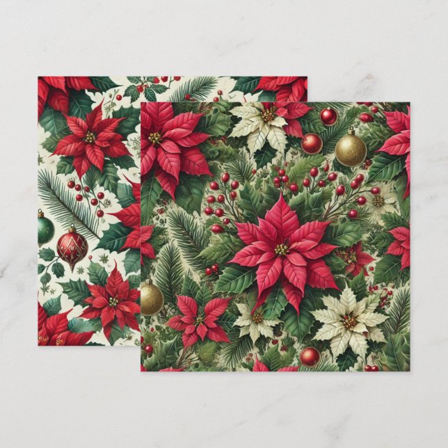Printable Traditional Red Poinsettia Scrapbook Einladung (Vorne/Hinten)