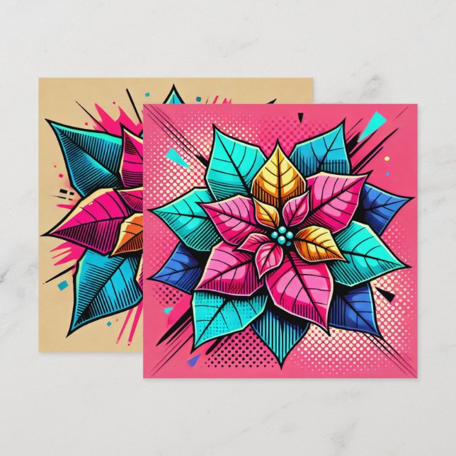 Printable Vibranly Pop Art Poinsettia Scrapbook Einladung (Vorne/Hinten)