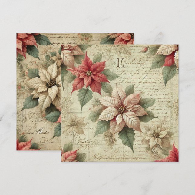 Printable Vintage Poinsettia für Skriptaufnahmen Einladung (Vorne/Hinten)