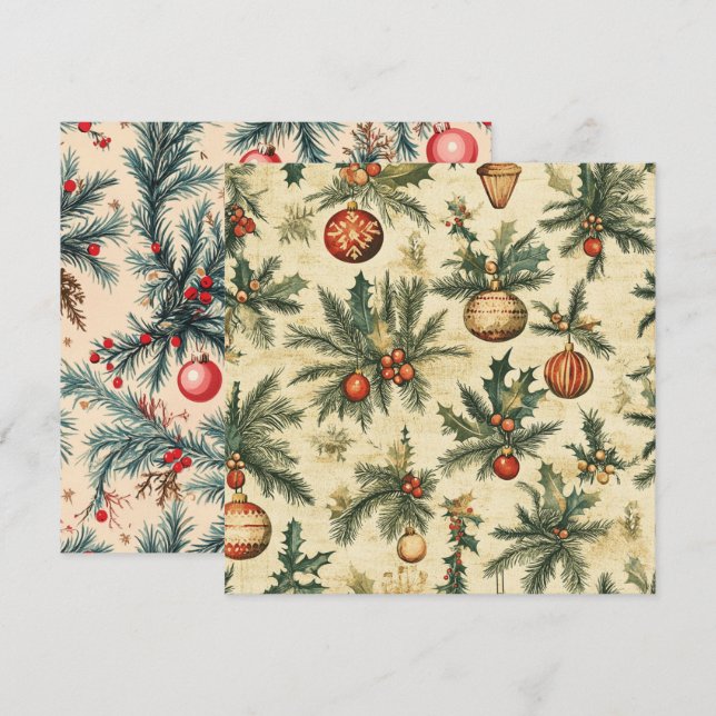 Printable Vintage Weihnachtsbauten und Branchen Einladung (Vorne/Hinten)