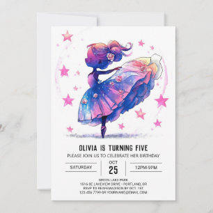 Printable Watercolor Ballerina Birthday Einladung
