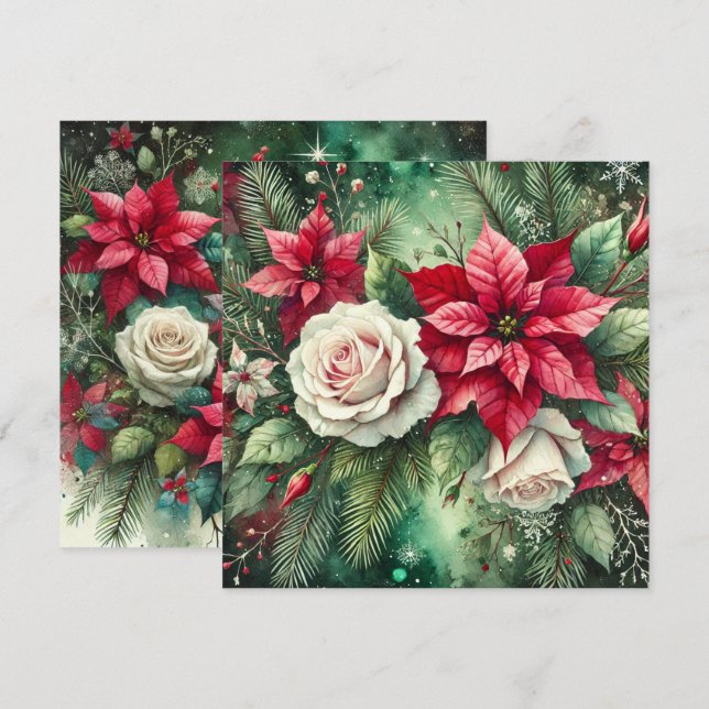 Printable Whimsical Winter Poinsettia Evergreen Einladung (Vorne/Hinten)