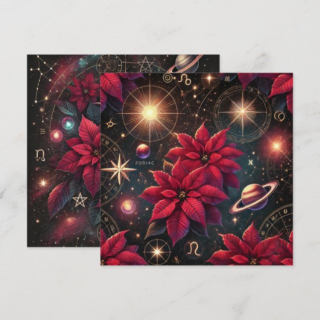 Printable Witchy Celestial Poinsettia Scrapbook Einladung (Vorne/Hinten)