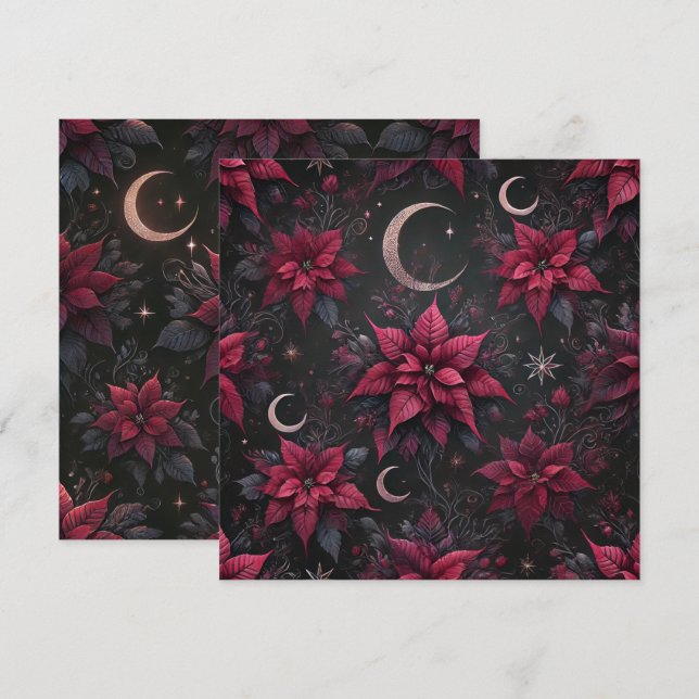 Printable Witchy Dark Moon Poinsettia Scrapbook Einladung (Vorne/Hinten)