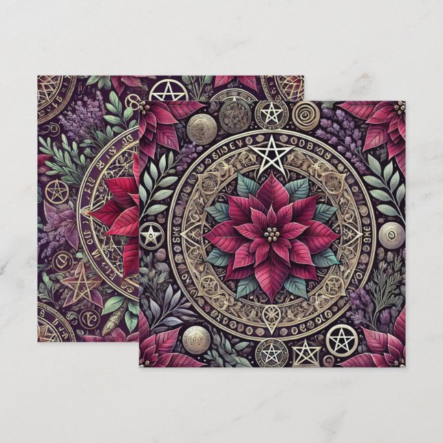 Printable Witchy Poinsettia Mandala Scrapbook Einladung (Vorne/Hinten)