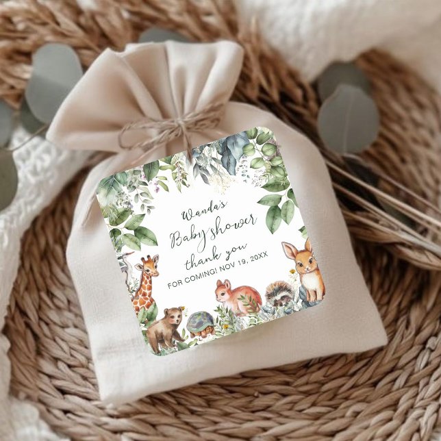 Printable Woodland Baby Dusche Vielen Dank Quadratischer Aufkleber (Von Creator hochgeladen)