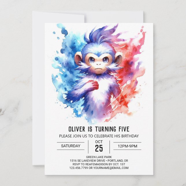 Printed Bohemisch Monkey Birthday Einladung (Vorderseite)
