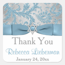 PRINTED Bow - Winter Wonderland Damask Bat Mitzvah Quadratischer Aufkleber