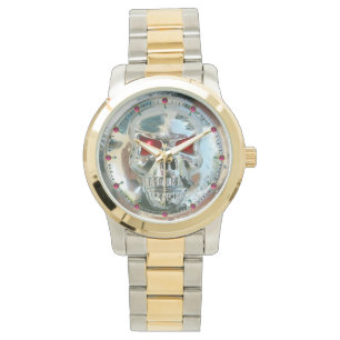 PRINTED CHROME SKULL Red Ruby Gems Armbanduhr