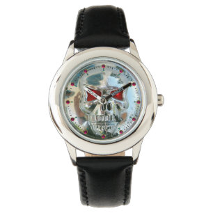 PRINTED CHROME SKULL Red Ruby Gems Armbanduhr