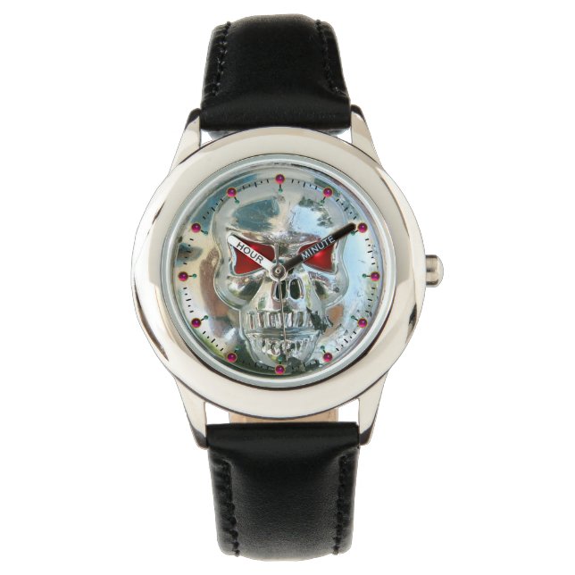 PRINTED CHROME SKULL Red Ruby Gems Armbanduhr (Vorderseite)