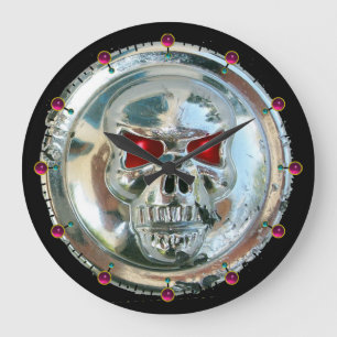 PRINTED CHROME SKULL Red Ruby Gems Große Wanduhr