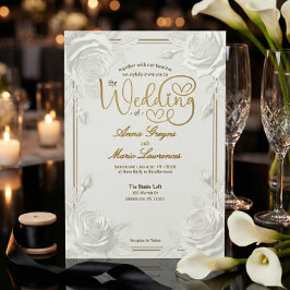 Printed Embossed White Rose Faux Gold Wedding  Einladung