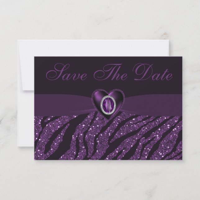 Printed Jewel Heart & Glitzer Save the Date (Vorderseite)