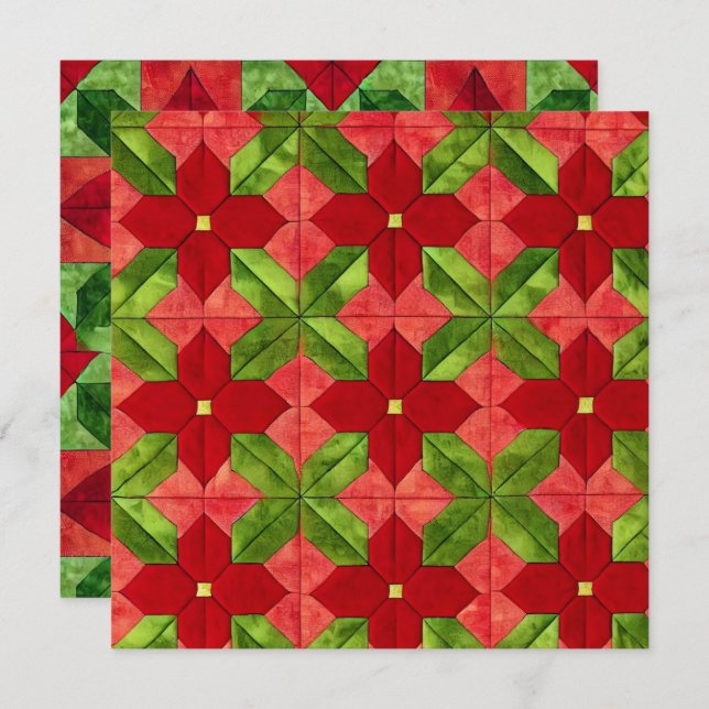 Printed Patchwork Poinsettia Pattern Scrapbook Einladung (Vorne/Hinten)