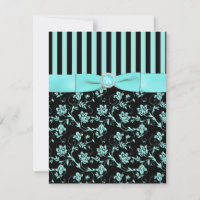 PRINTED RIBBON Aqua Blue, Black Strip RSVP Card