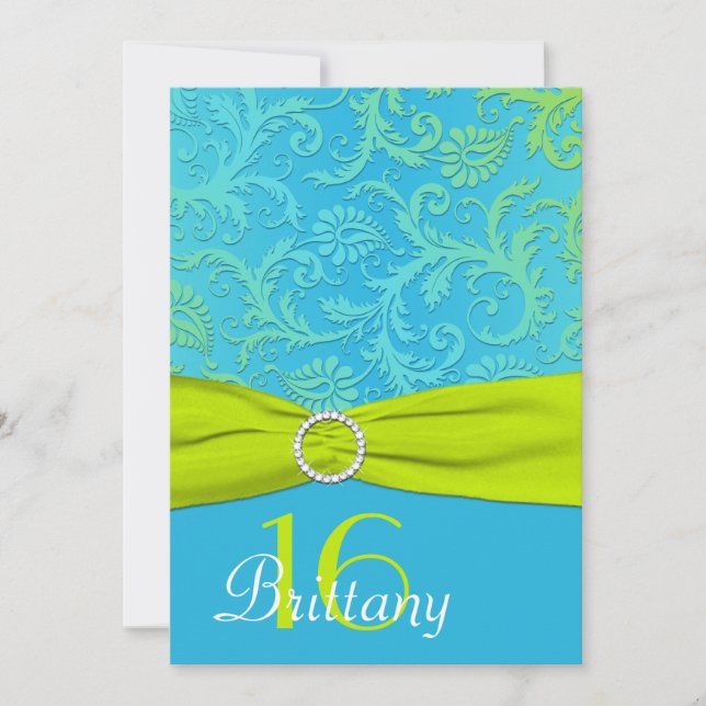 PRINTED RIBBON Aqua, Limon Sweet 16 Einladung (Vorderseite)