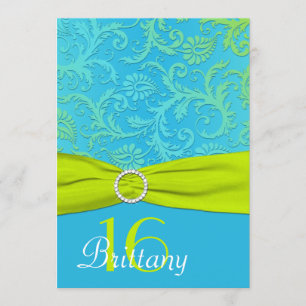 PRINTED RIBBON Aqua, Limon Sweet 16 Einladung
