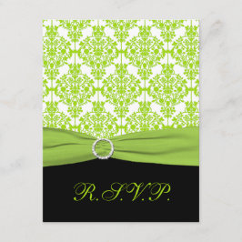 PRINTED RIBBON Black, Green Damask Repcard RSVP Karte