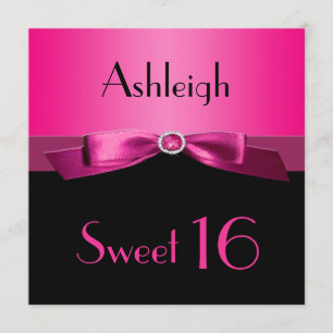 PRINTED RIBBON Hot Pink, Schwarzer Sweet 16 Einlad Einladung