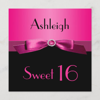 PRINTED RIBBON Hot Pink, Schwarzer Sweet 16 Einlad Einladung