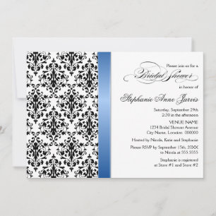 Printed Royal Blue Ribbon Damask Brautparty Einladung